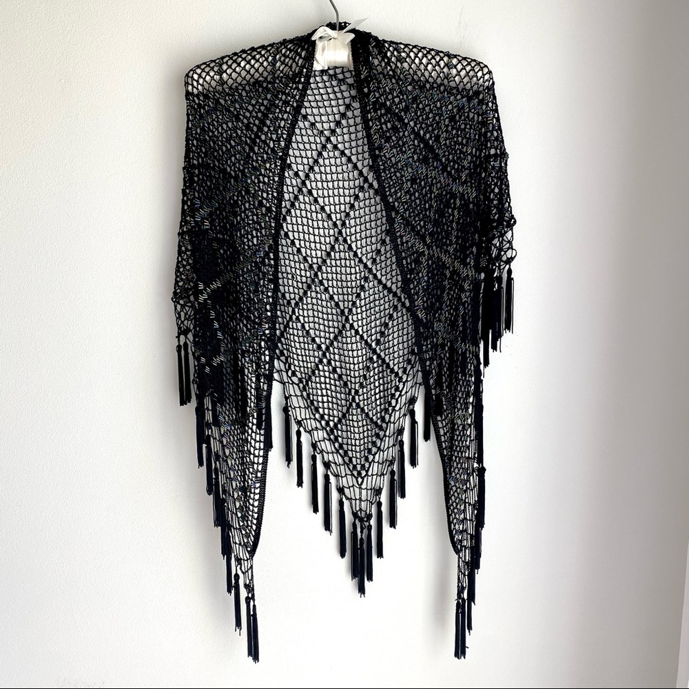 Made in Italy for Bloomingdale’s Beaded Black Triangle Crochet Shawl